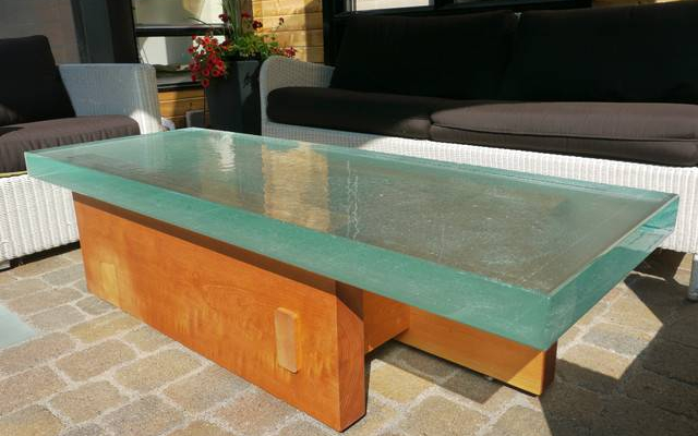 Garden clear glass table top with  wooden base